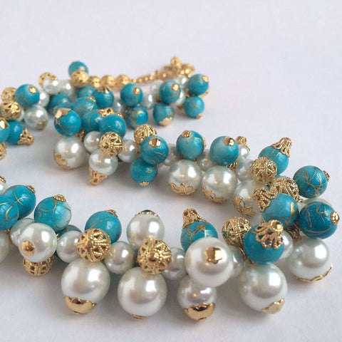 Bibelot Gold, Turquoise & White Pearls Necklace