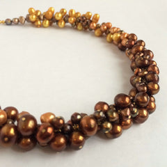 Natural Pearls Bibelot Necklace in Copper Brown & Gold Tones