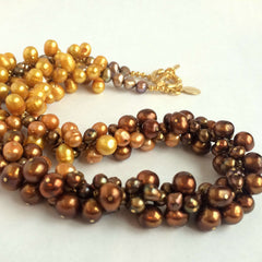 Natural Pearls Bibelot Necklace in Copper Brown & Gold Tones