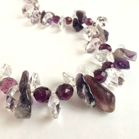 Amethyst Stone & Swarovski Crystal Pendants Necklace