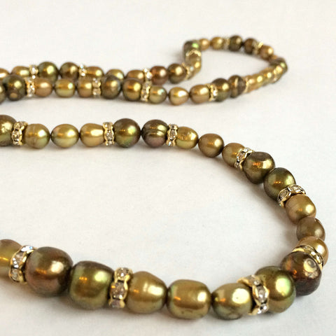 Signature Natural Pearls & Swarovski Crystals Necklace in Brown and Copper Tones