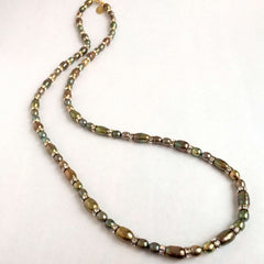 Signature Natural Pearls & Swarovski Crystals Necklace in Golden Olive and Iris Tones