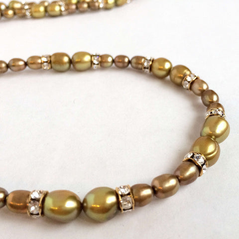 Signature Natural Pearls & Swarovski Crystals Necklace in Golden Tones