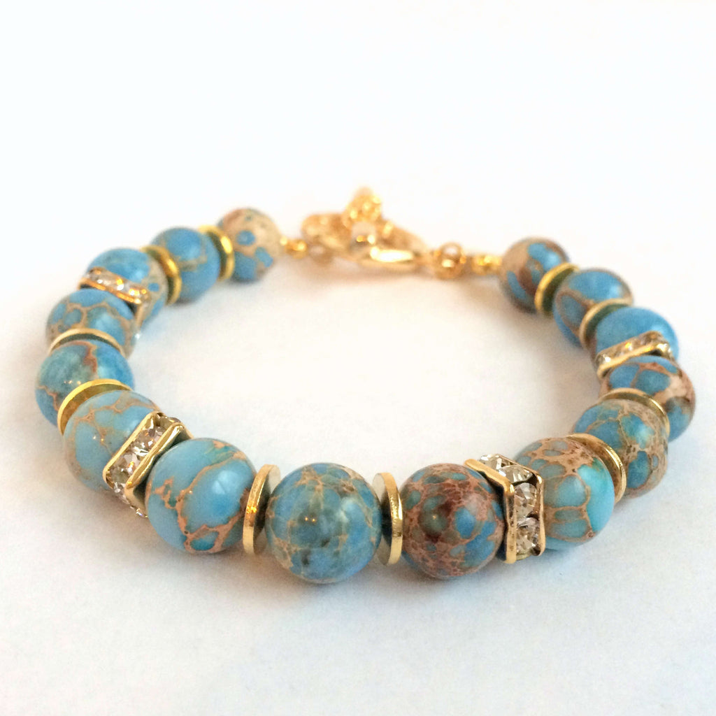 Blue Magnesite Stone & Swarovski Crystals Bracelet