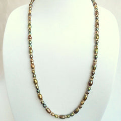 Signature Natural Pearls & Swarovski Crystals Necklace in Golden Olive and Iris Tones
