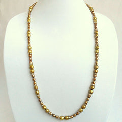 Signature Natural Pearls & Swarovski Crystals Necklace in Golden Tones