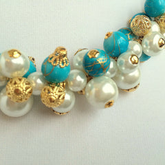 Bibelot Gold, Turquoise & White Pearls Necklace