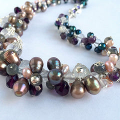 Natural Pearls, Quartz, Amethyst, Labradorite  & Fire Polish Crystal Bibelot Necklace